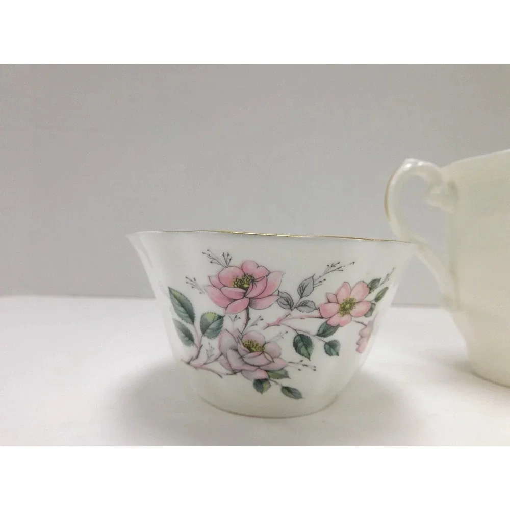Royal Grafton Fine Bone China Creamer & Sugar Bowl  Pink Floral Gold Trim DW707